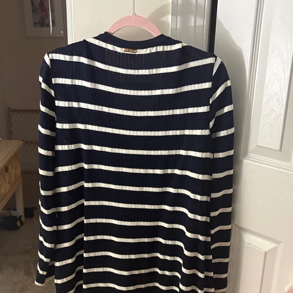 St. John Navy and White Striped Cardigan - Picture 4 of 5